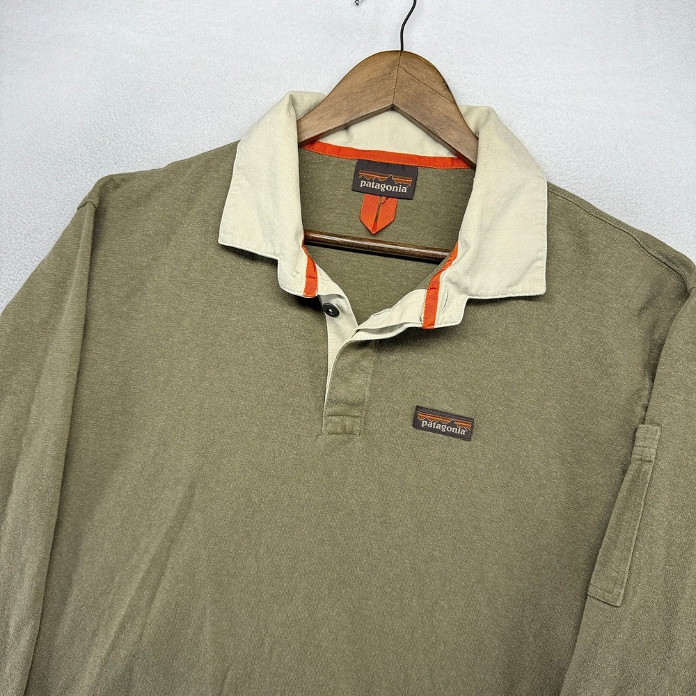 Patagonia Rugby Shirt Mens 2XL Green Long Sleeve Polo Cotton Collar Thick Work - Picture 2 of 10